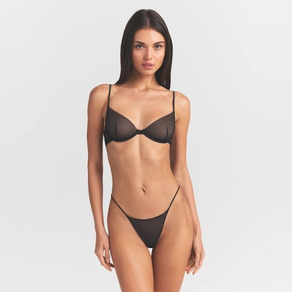 SKIMS Sheer Underwire Bra & Thong Set in Black
